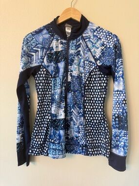 Tommy Bahama Island Active Patchwork Full Zip Rash Guard Swim Jacket Blue M